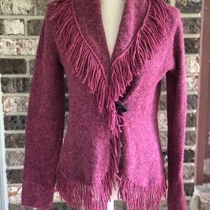 Susan Bristol Magenta Fringe Cardigan